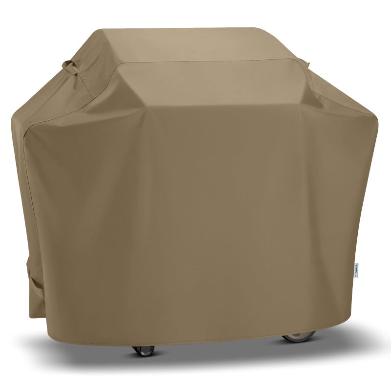 SunPatio Grill Cover 55 Inch for Outdoor Grill, Heavy Duty BBQ Cover with Waterproof Sealed Seam, FadeStop Material, All Weather Resistant Compatible for Weber CharBroil Nexgrill and More, Taupe - Image 1